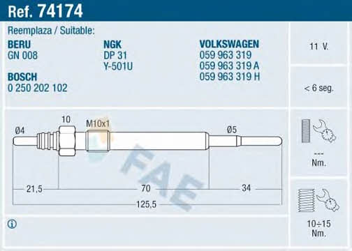 FAE 74174 Glow plug 74174: Buy near me in Poland at 2407.PL - Good price!