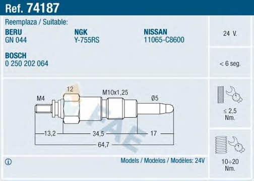 FAE 74187 Glow plug 74187: Buy near me in Poland at 2407.PL - Good price!