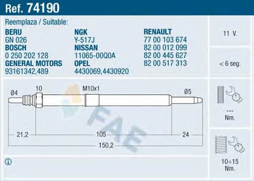 FAE 74190 Свеча накаливания 74190: Отличная цена - Купить в Польше на 2407.PL!