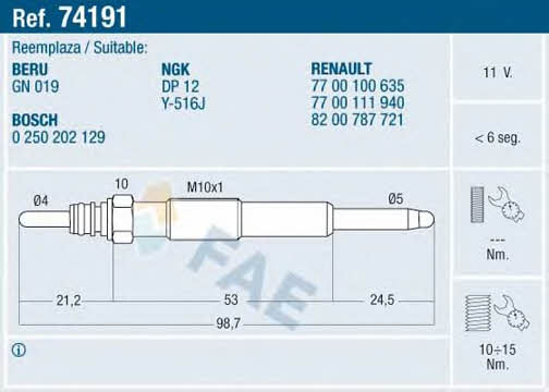 FAE 74191 Glow plug 74191: Buy near me in Poland at 2407.PL - Good price!
