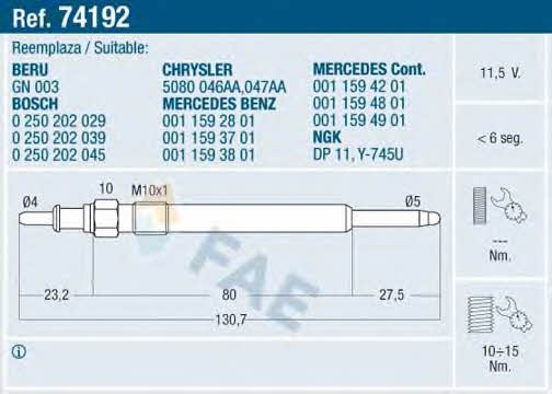 FAE 74192 Glow plug 74192: Buy near me in Poland at 2407.PL - Good price!