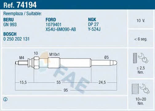 FAE 74194 Glow plug 74194: Buy near me in Poland at 2407.PL - Good price!