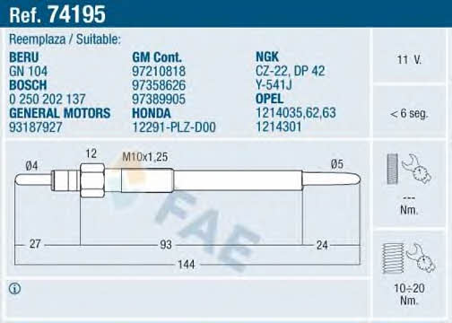 FAE 74195 Glow plug 74195: Buy near me in Poland at 2407.PL - Good price!
