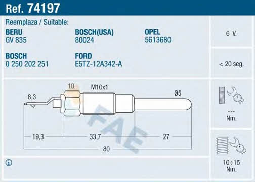 FAE 74197 Glow plug 74197: Buy near me in Poland at 2407.PL - Good price!