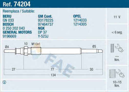 FAE 74204 Glow plug 74204: Buy near me in Poland at 2407.PL - Good price!