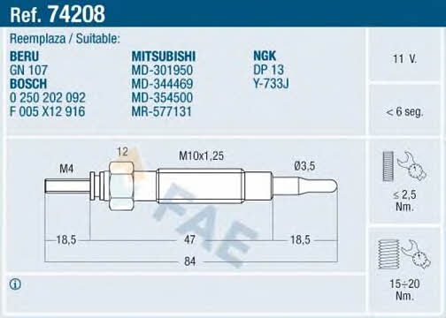 FAE 74208 Glow plug 74208: Buy near me in Poland at 2407.PL - Good price!