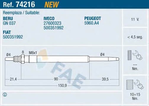 FAE 74216 Свеча накаливания 74216: Отличная цена - Купить в Польше на 2407.PL!