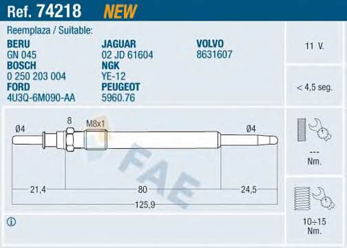 FAE 74218 Glow plug 74218: Buy near me in Poland at 2407.PL - Good price!