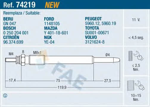 FAE 74219 Glow plug 74219: Buy near me in Poland at 2407.PL - Good price!