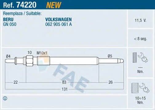FAE 74220 Glow plug 74220: Buy near me in Poland at 2407.PL - Good price!