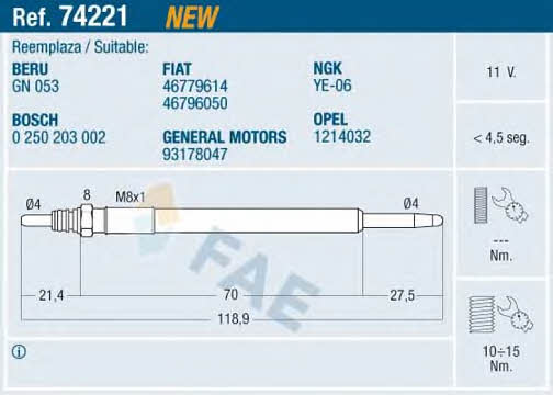 FAE 74221 Glow plug 74221: Buy near me in Poland at 2407.PL - Good price!