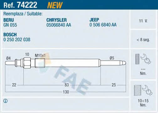 FAE 74222 Glow plug 74222: Buy near me in Poland at 2407.PL - Good price!