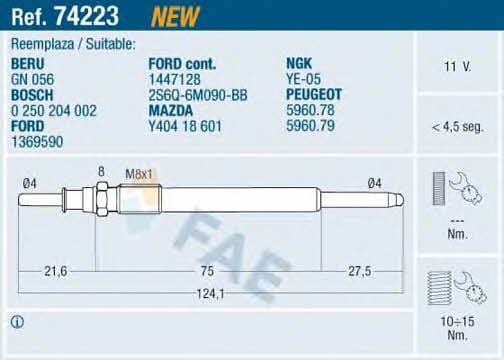 FAE 74223 Glow plug 74223: Buy near me in Poland at 2407.PL - Good price!