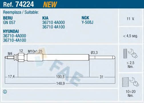 FAE 74224 Свеча накаливания 74224: Отличная цена - Купить в Польше на 2407.PL!