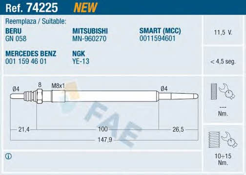 FAE 74225 Glow plug 74225: Buy near me in Poland at 2407.PL - Good price!