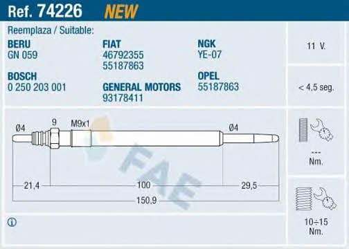 FAE 74226 Glow plug 74226: Buy near me in Poland at 2407.PL - Good price!