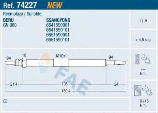 FAE 74227 Glow plug 74227: Buy near me in Poland at 2407.PL - Good price!