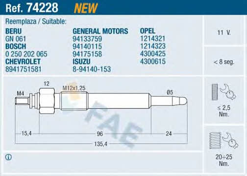 FAE 74228 Glow plug 74228: Buy near me in Poland at 2407.PL - Good price!