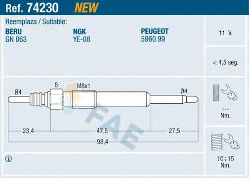 FAE 74230 Glow plug 74230: Buy near me in Poland at 2407.PL - Good price!