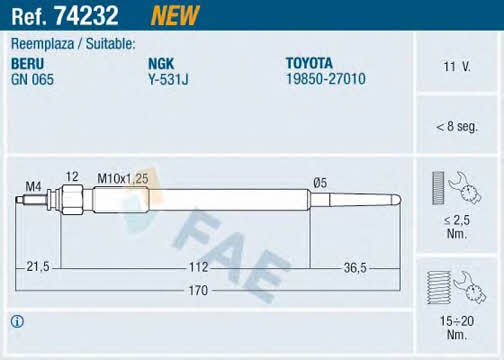 FAE 74232 Свеча накаливания 74232: Отличная цена - Купить в Польше на 2407.PL!