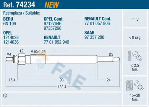 FAE 74234 Glow plug 74234: Buy near me in Poland at 2407.PL - Good price!