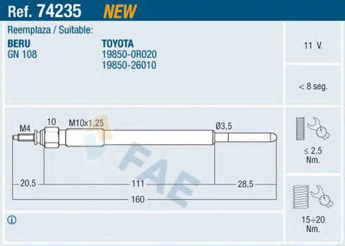 FAE 74235 Свічка розжарювання 74235: Приваблива ціна - Купити у Польщі на 2407.PL!