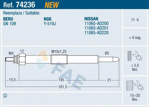 FAE 74236 Glow plug 74236: Buy near me in Poland at 2407.PL - Good price!
