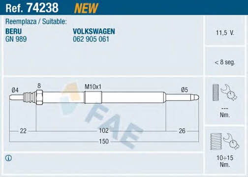 FAE 74238 Glow plug 74238: Buy near me in Poland at 2407.PL - Good price!