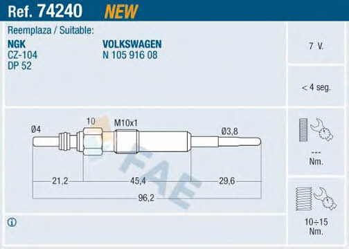 FAE 74240 Свеча накаливания 74240: Отличная цена - Купить в Польше на 2407.PL!