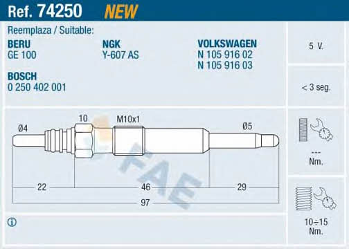 FAE 74250 Glow plug 74250: Buy near me in Poland at 2407.PL - Good price!