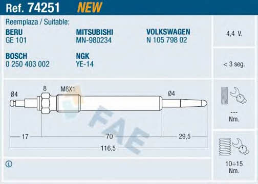 FAE 74251 Glow plug 74251: Buy near me in Poland at 2407.PL - Good price!