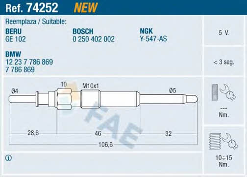 FAE 74252 Glow plug 74252: Buy near me in Poland at 2407.PL - Good price!