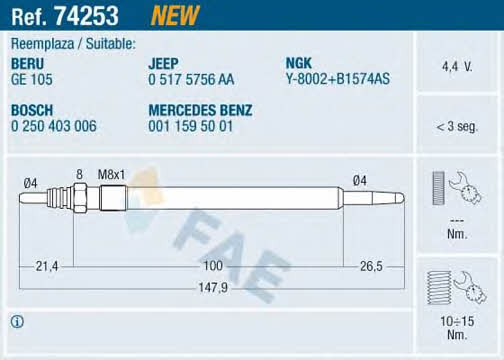 FAE 74253 Glow plug 74253: Buy near me in Poland at 2407.PL - Good price!