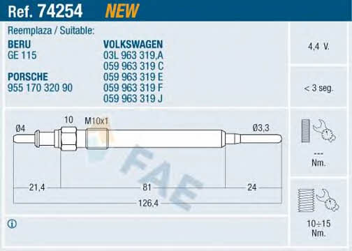 FAE 74254 Свеча накаливания 74254: Отличная цена - Купить в Польше на 2407.PL!