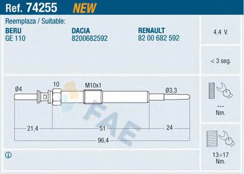 FAE 74255 Glow plug 74255: Buy near me at 2407.PL in Poland at an Affordable price!