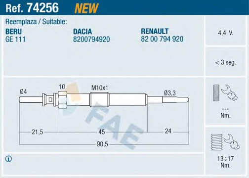 FAE 74256 Glow plug 74256: Buy near me in Poland at 2407.PL - Good price!