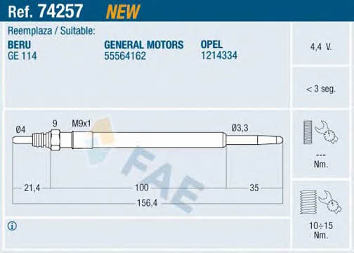 FAE 74257 Glow plug 74257: Buy near me in Poland at 2407.PL - Good price!