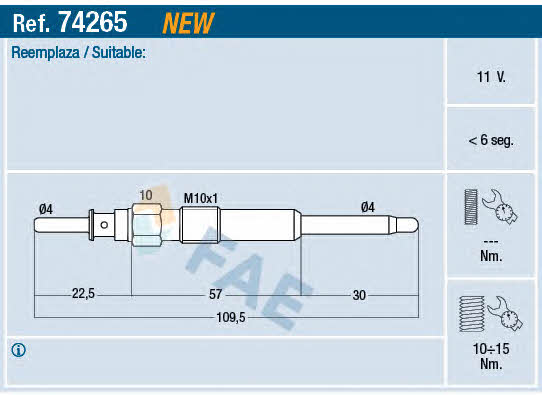 FAE 74265 Glow plug 74265: Buy near me in Poland at 2407.PL - Good price!