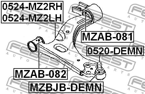 Сайлентблок задній, переднього нижнього важеля Febest MZAB-081