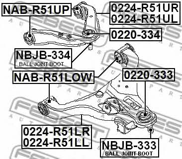 Silent block, front lower arm Febest NAB-R51LOW