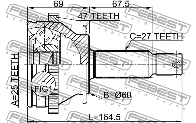 Przegub homokinetyczny Febest 2210-NS27A47