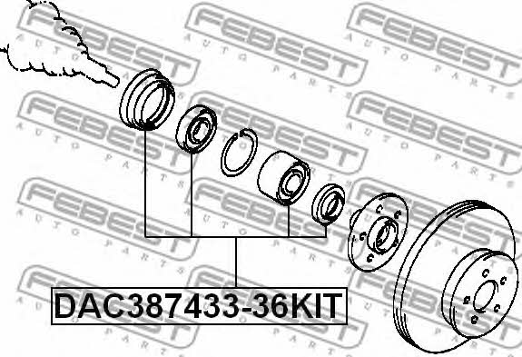 Łożysko przedniej piasty koła, komplet Febest DAC387433-36KIT