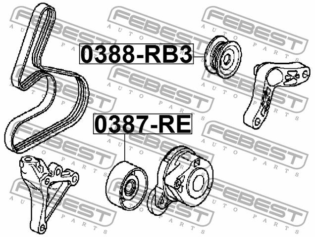 V-ribbed belt tensioner (drive) roller Febest 0387-RE