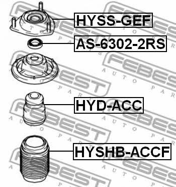 Zestaw naprawczy, mocowanie amortyzatora z łożyskiem, komplet Febest HYSS-GEF