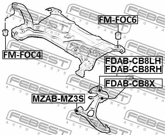 Сайлентблок переднего нижнего рычага задний левый Febest FDAB-CB8LH