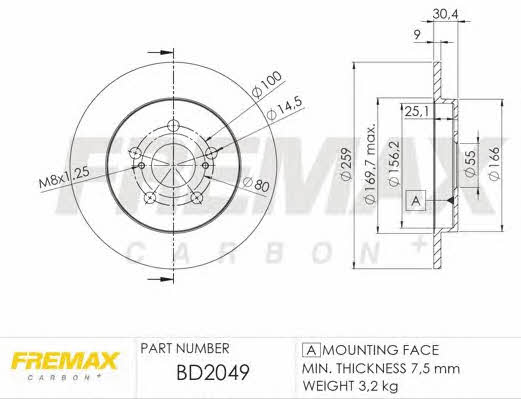 Fremax BD-2049 Rear brake disc, non-ventilated BD2049: Buy near me in Poland at 2407.PL - Good price!