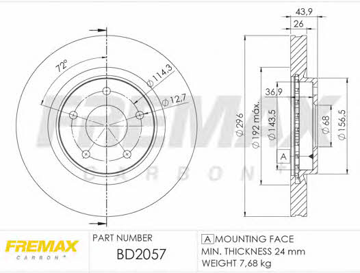 Fremax BD-2057 Front brake disc ventilated BD2057: Buy near me in Poland at 2407.PL - Good price!