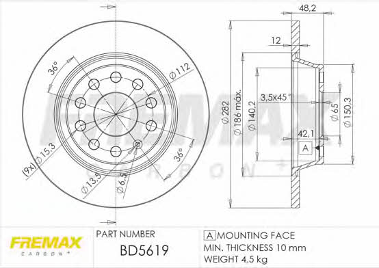 Fremax BD-5619 Rear brake disc, non-ventilated BD5619: Buy near me in Poland at 2407.PL - Good price!