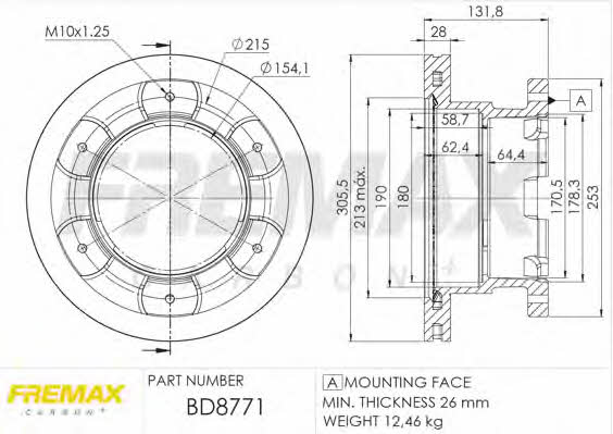 Fremax BD-8771 Rear ventilated brake disc BD8771: Buy near me in Poland at 2407.PL - Good price!