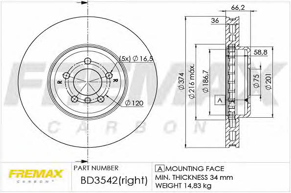 Fremax BD-3542 Front brake disc ventilated BD3542: Buy near me in Poland at 2407.PL - Good price!